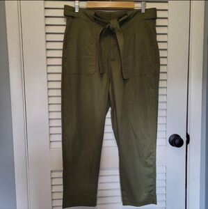 Banana Republic women's linen trouser pant 12 Petite olive green tie belt NWT